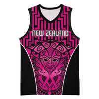 Custom Basketball New Zealand Basketball Jersey Pink Maori Ta Moko Indigenous - Polynesian Pride