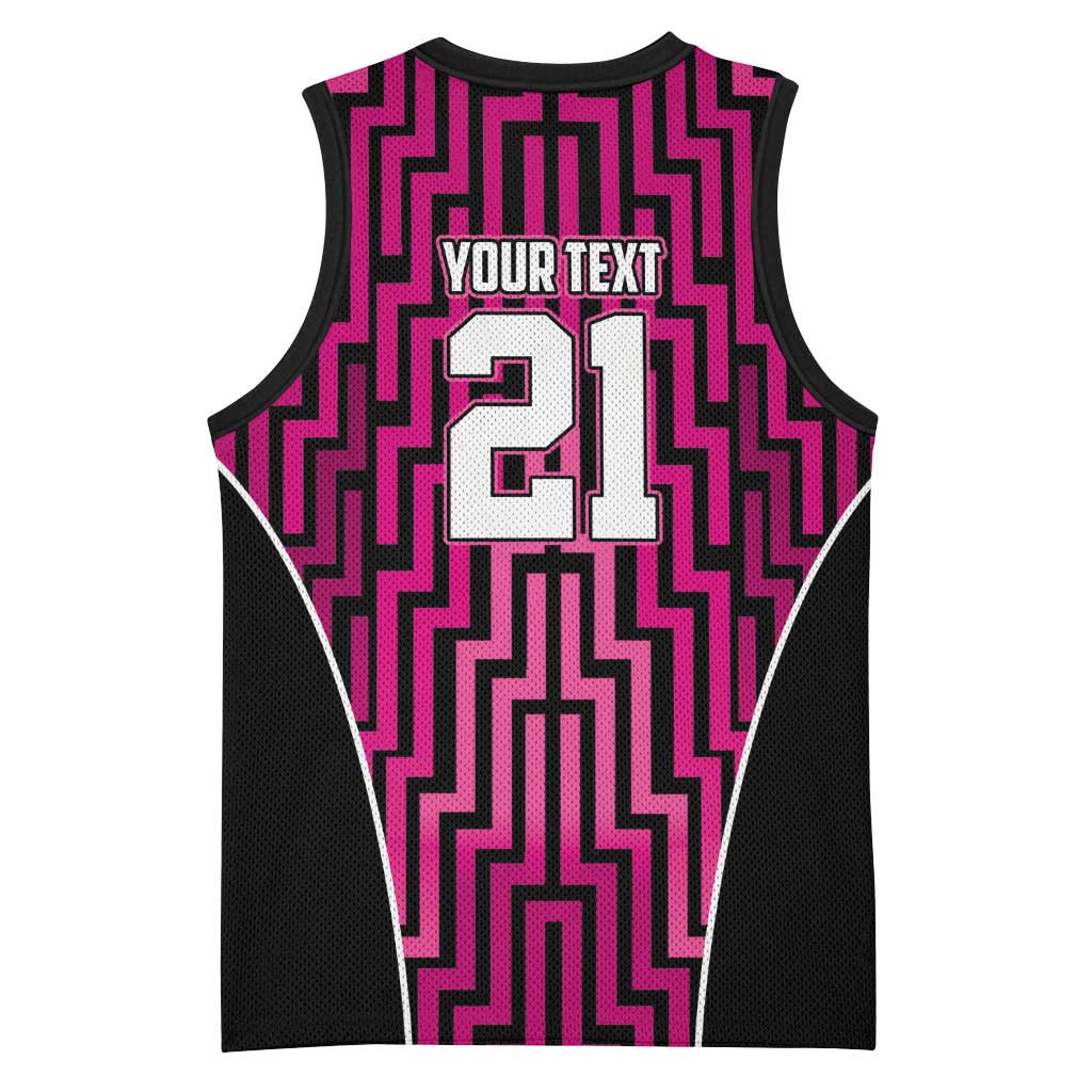 Custom Basketball New Zealand Basketball Jersey Pink Maori Ta Moko Indigenous - Polynesian Pride