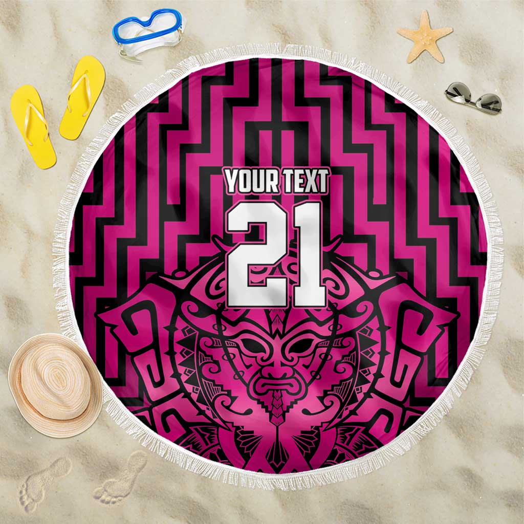 Custom Basketball New Zealand Beach Blanket Pink Maori Ta Moko Indigenous - Polynesian Pride