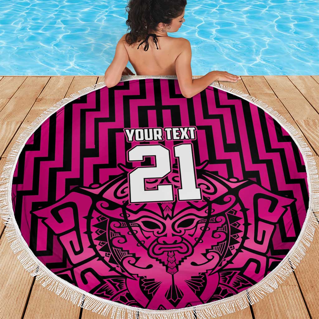 Custom Basketball New Zealand Beach Blanket Pink Maori Ta Moko Indigenous - Polynesian Pride