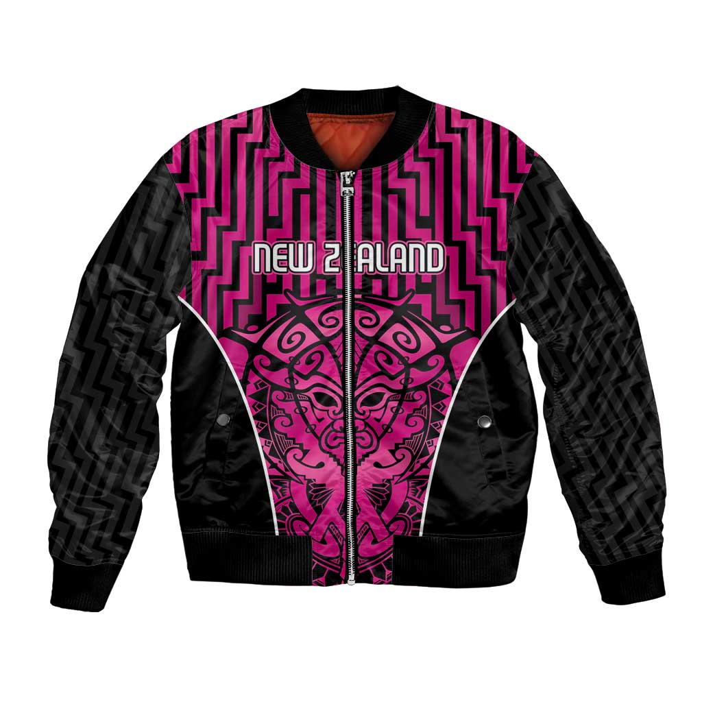 Custom Basketball New Zealand Bomber Jacket Pink Maori Ta Moko Indigenous - Polynesian Pride