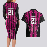 Custom Basketball New Zealand Couples Matching Long Sleeve Bodycon Dress and Hawaiian Shirt Pink Maori Ta Moko Indigenous - Polynesian Pride