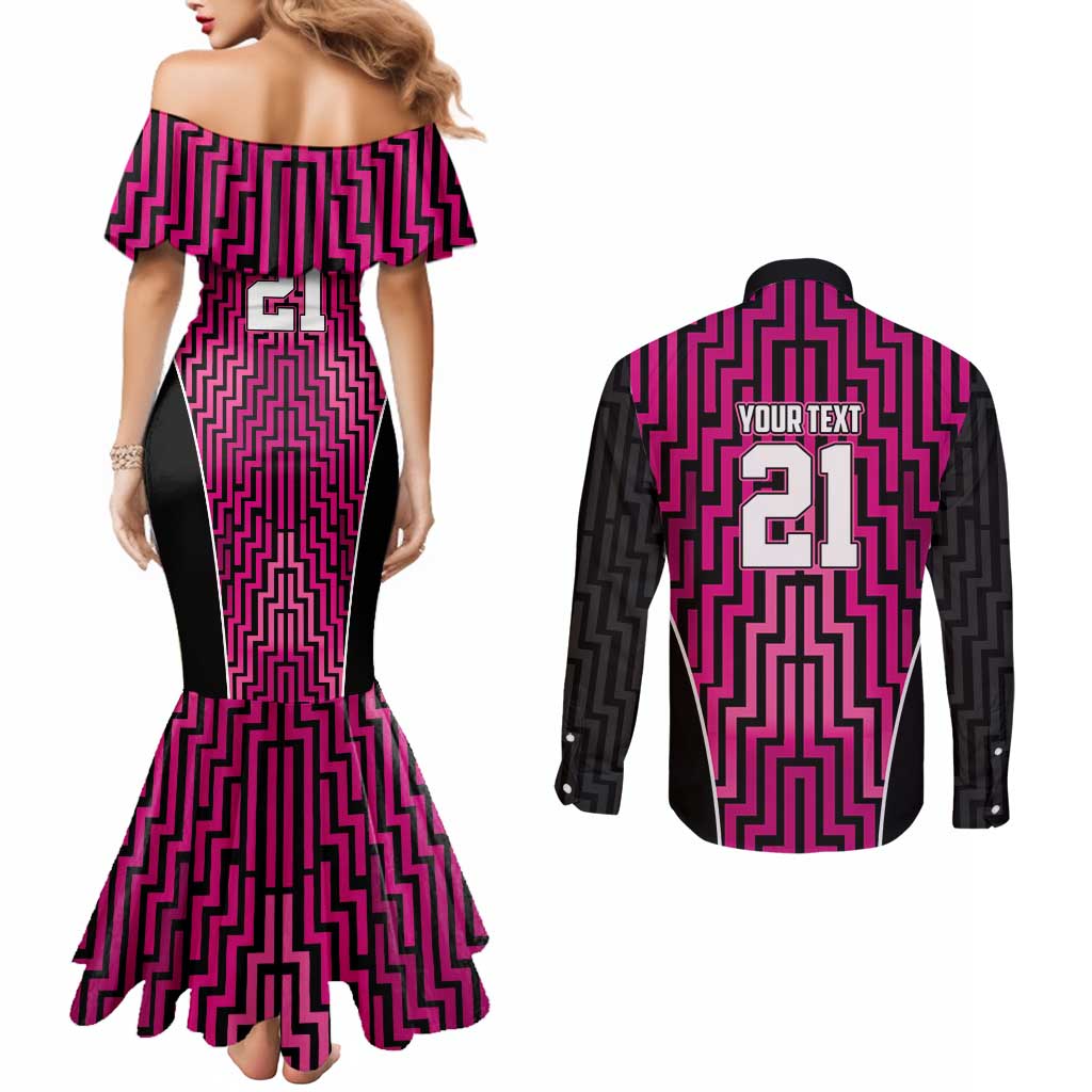 Custom Basketball New Zealand Couples Matching Mermaid Dress and Long Sleeve Button Shirt Pink Maori Ta Moko Indigenous - Polynesian Pride