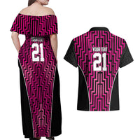 Custom Basketball New Zealand Couples Matching Off Shoulder Maxi Dress and Hawaiian Shirt Pink Maori Ta Moko Indigenous - Polynesian Pride