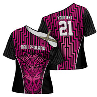 Custom Basketball New Zealand Cross Shoulder Shirt Pink Maori Ta Moko Indigenous - Polynesian Pride