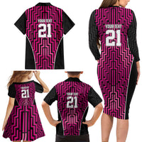Custom Basketball New Zealand Family Matching Long Sleeve Bodycon Dress and Hawaiian Shirt Pink Maori Ta Moko Indigenous - Polynesian Pride