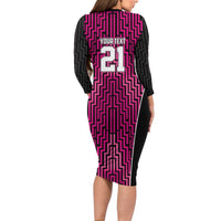 Custom Basketball New Zealand Family Matching Long Sleeve Bodycon Dress and Hawaiian Shirt Pink Maori Ta Moko Indigenous - Polynesian Pride
