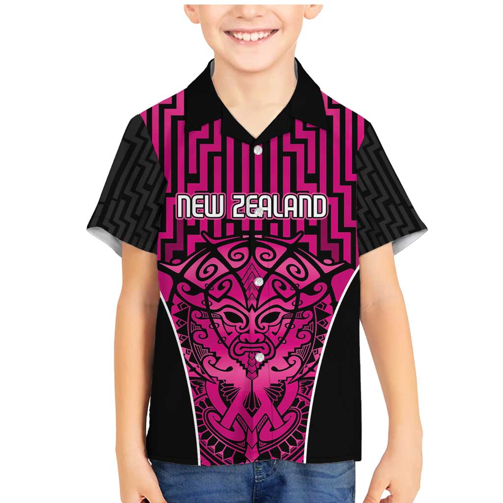 Custom Basketball New Zealand Family Matching Mermaid Dress and Hawaiian Shirt Pink Maori Ta Moko Indigenous - Polynesian Pride