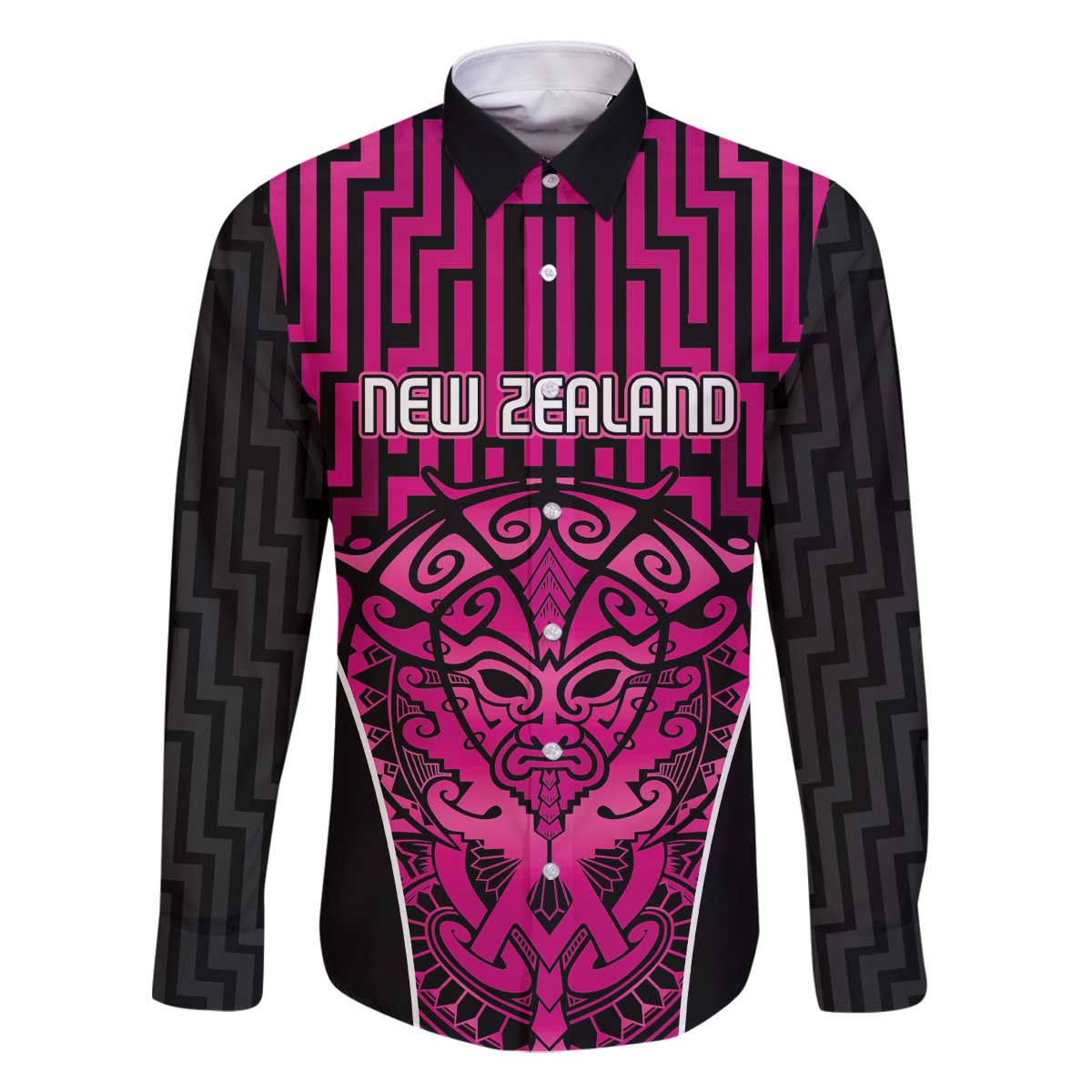 Custom Basketball New Zealand Family Matching Off The Shoulder Long Sleeve Dress and Hawaiian Shirt Pink Maori Ta Moko Indigenous - Polynesian Pride