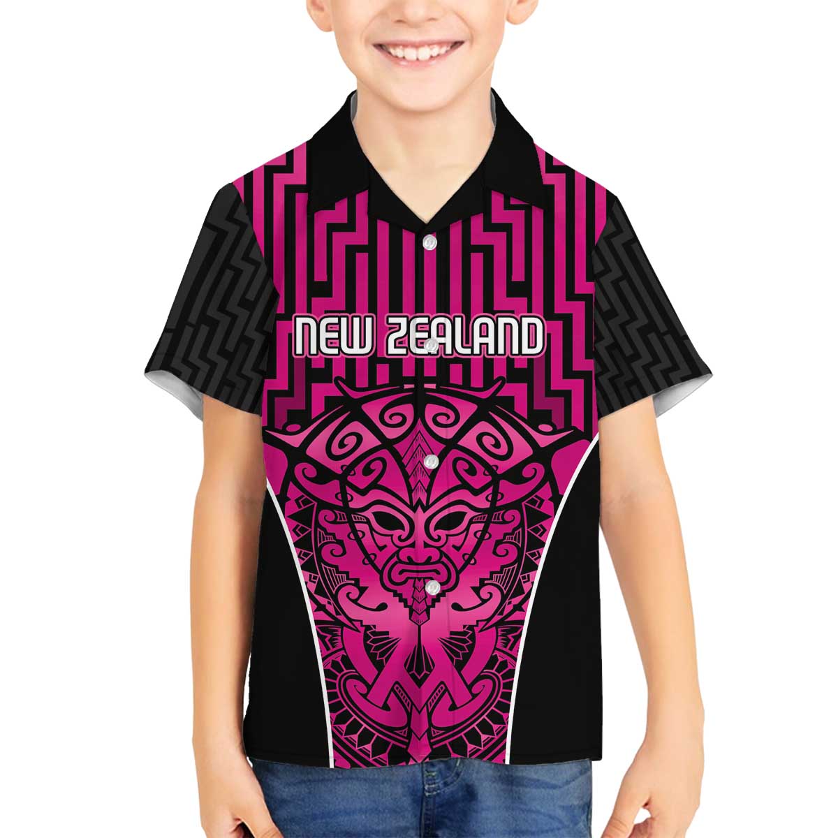 Custom Basketball New Zealand Family Matching Off The Shoulder Long Sleeve Dress and Hawaiian Shirt Pink Maori Ta Moko Indigenous - Polynesian Pride