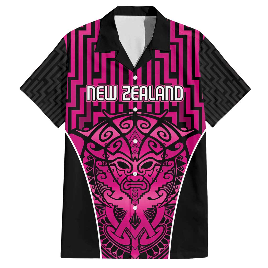 Custom Basketball New Zealand Family Matching Off Shoulder Short Dress and Hawaiian Shirt Pink Maori Ta Moko Indigenous - Polynesian Pride
