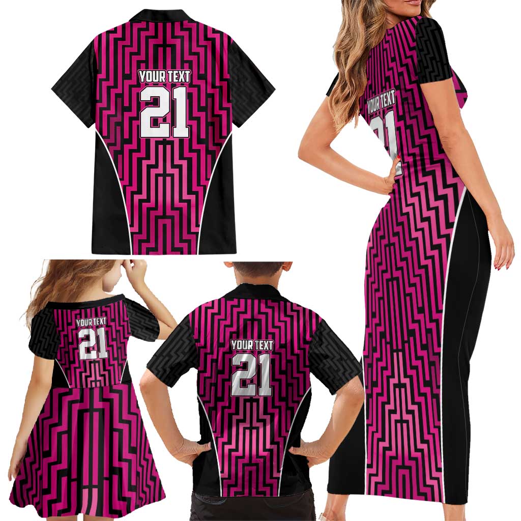 Custom Basketball New Zealand Family Matching Short Sleeve Bodycon Dress and Hawaiian Shirt Pink Maori Ta Moko Indigenous - Polynesian Pride