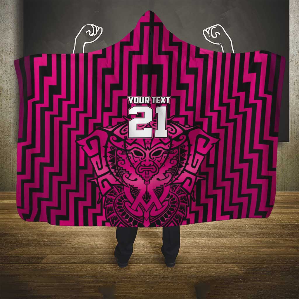 Custom Basketball New Zealand Hooded Blanket Pink Maori Ta Moko Indigenous - Polynesian Pride