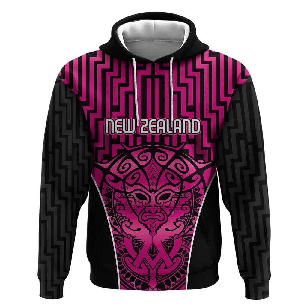 Custom Basketball New Zealand Hoodie Pink Maori Ta Moko Indigenous - Polynesian Pride