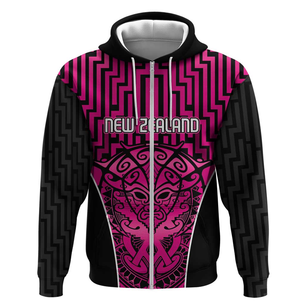 Custom Basketball New Zealand Hoodie Pink Maori Ta Moko Indigenous - Polynesian Pride