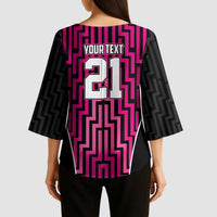 Custom Basketball New Zealand Kimono Sleeve Blouse Pink Maori Ta Moko Indigenous - Polynesian Pride