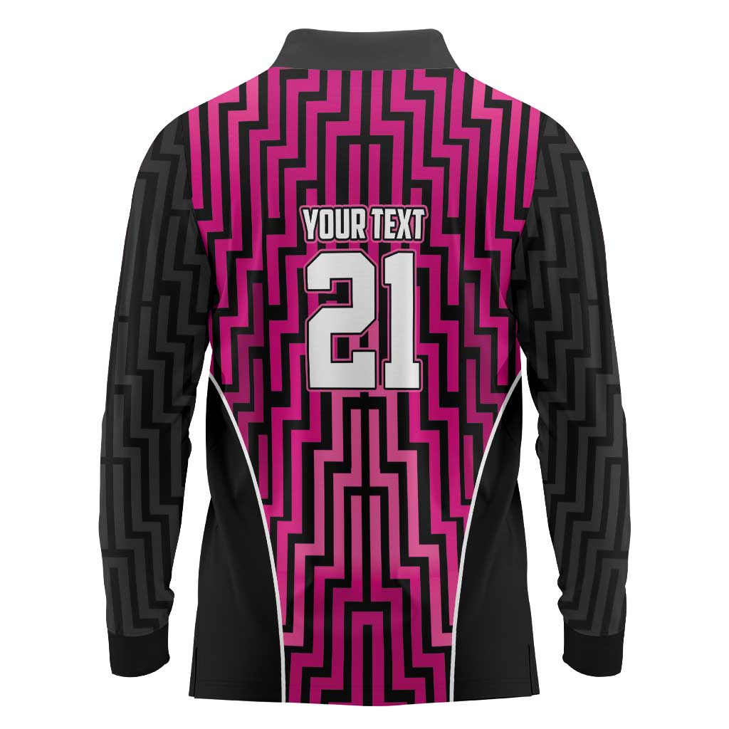 Custom Basketball New Zealand Long Sleeve Polo Shirt Pink Maori Ta Moko Indigenous - Polynesian Pride
