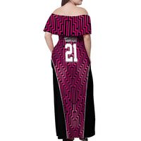 Custom Basketball New Zealand Off Shoulder Maxi Dress Pink Maori Ta Moko Indigenous - Polynesian Pride