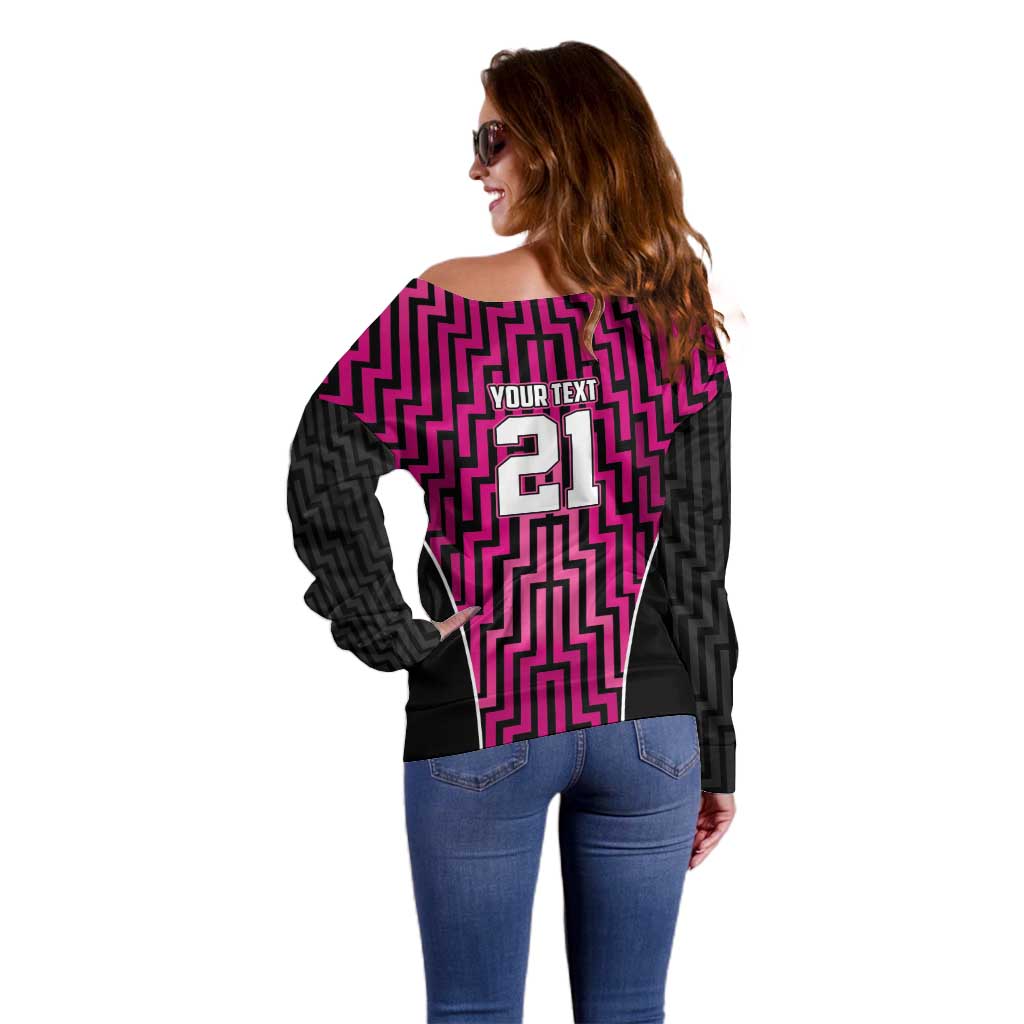 Custom Basketball New Zealand Off Shoulder Sweater Pink Maori Ta Moko Indigenous - Polynesian Pride
