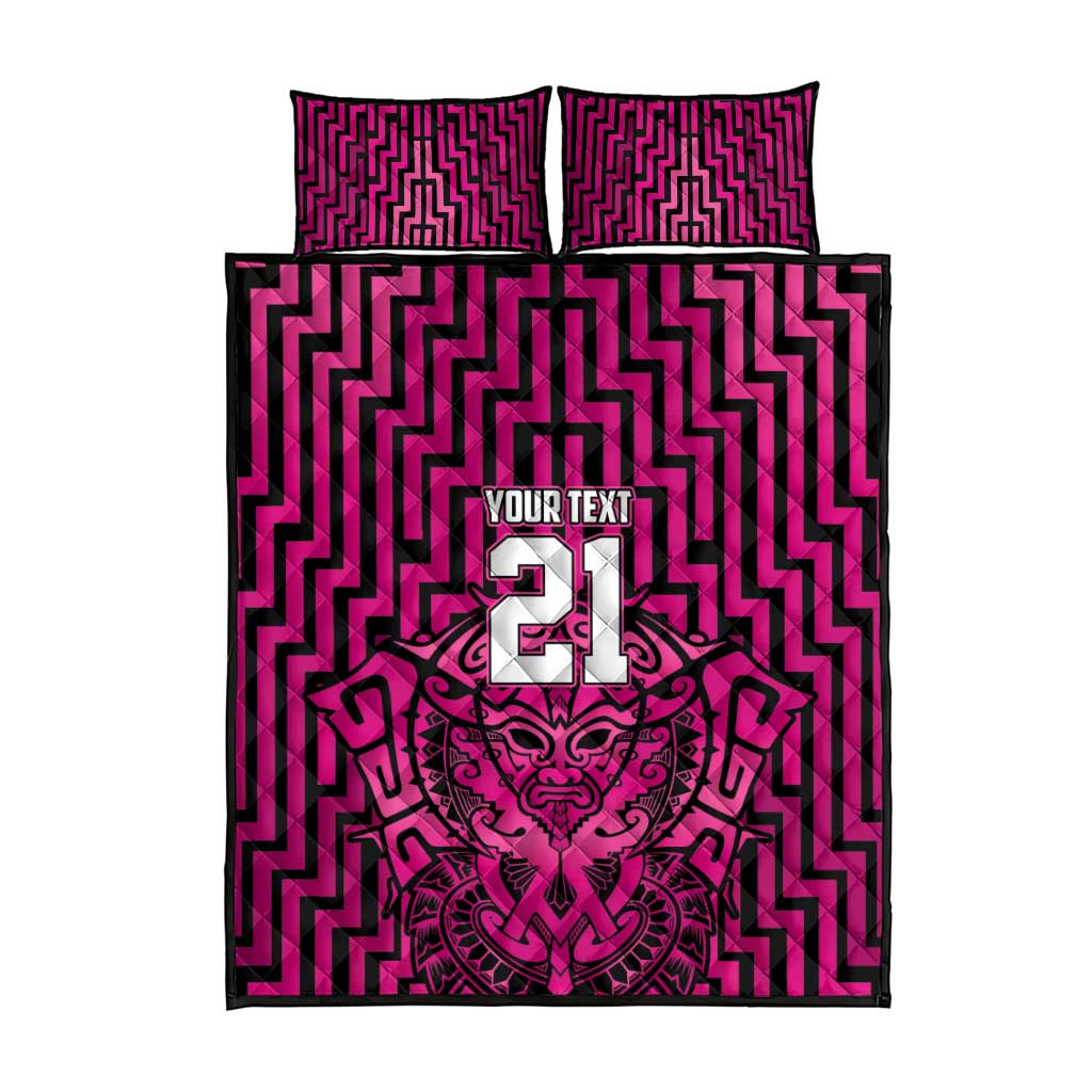 Custom Basketball New Zealand Quilt Bed Set Pink Maori Ta Moko Indigenous - Polynesian Pride