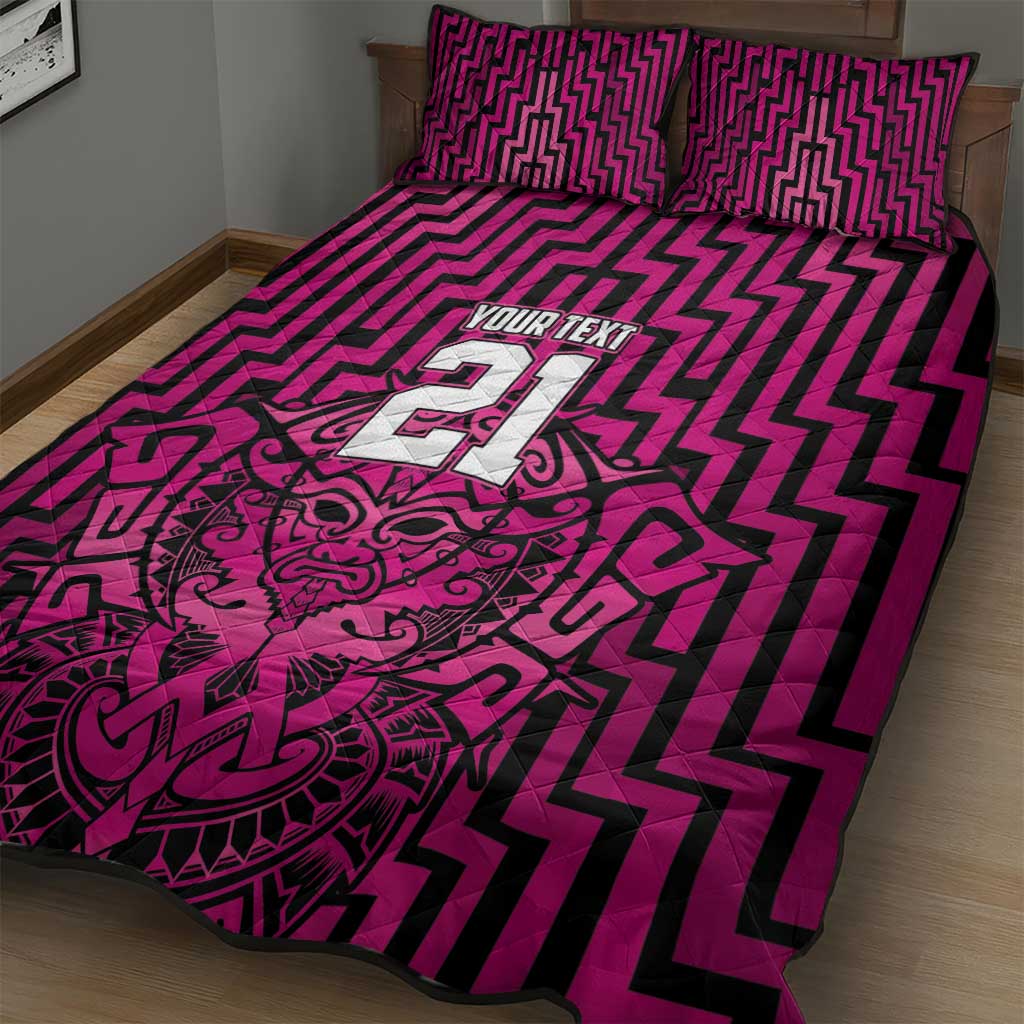 Custom Basketball New Zealand Quilt Bed Set Pink Maori Ta Moko Indigenous - Polynesian Pride
