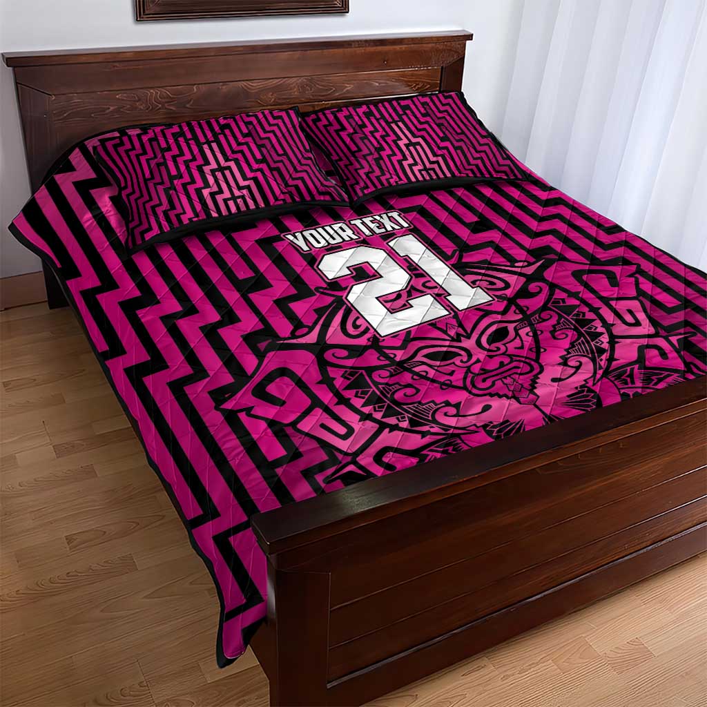 Custom Basketball New Zealand Quilt Bed Set Pink Maori Ta Moko Indigenous - Polynesian Pride