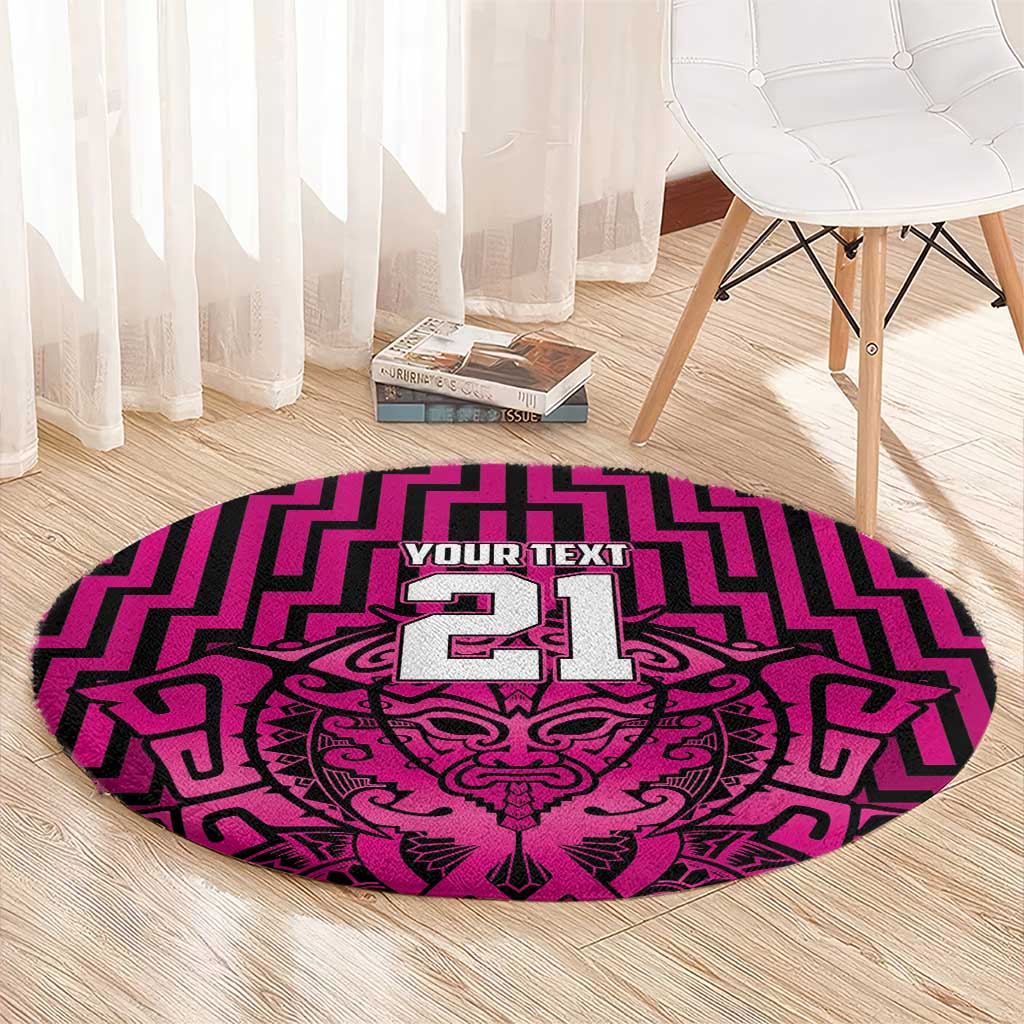 Custom Basketball New Zealand Round Carpet Pink Maori Ta Moko Indigenous - Polynesian Pride