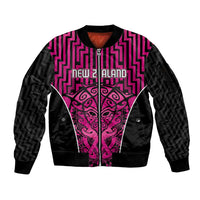 Custom Basketball New Zealand Sleeve Zip Bomber Jacket Pink Maori Ta Moko Indigenous - Polynesian Pride