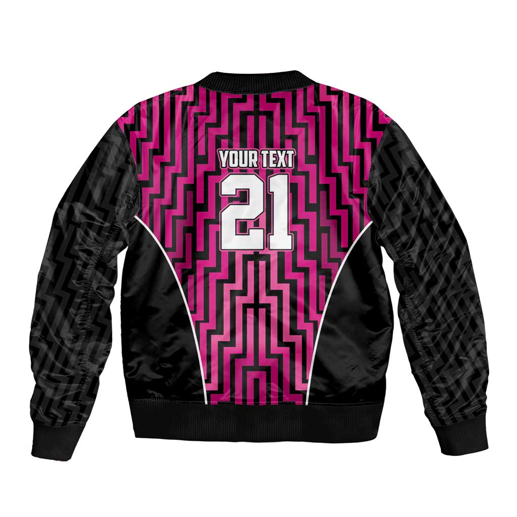 Custom Basketball New Zealand Sleeve Zip Bomber Jacket Pink Maori Ta Moko Indigenous - Polynesian Pride