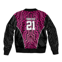 Custom Basketball New Zealand Sleeve Zip Bomber Jacket Pink Maori Ta Moko Indigenous - Polynesian Pride