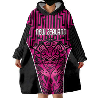 Custom Basketball New Zealand Wearable Blanket Hoodie Pink Maori Ta Moko Indigenous - Polynesian Pride