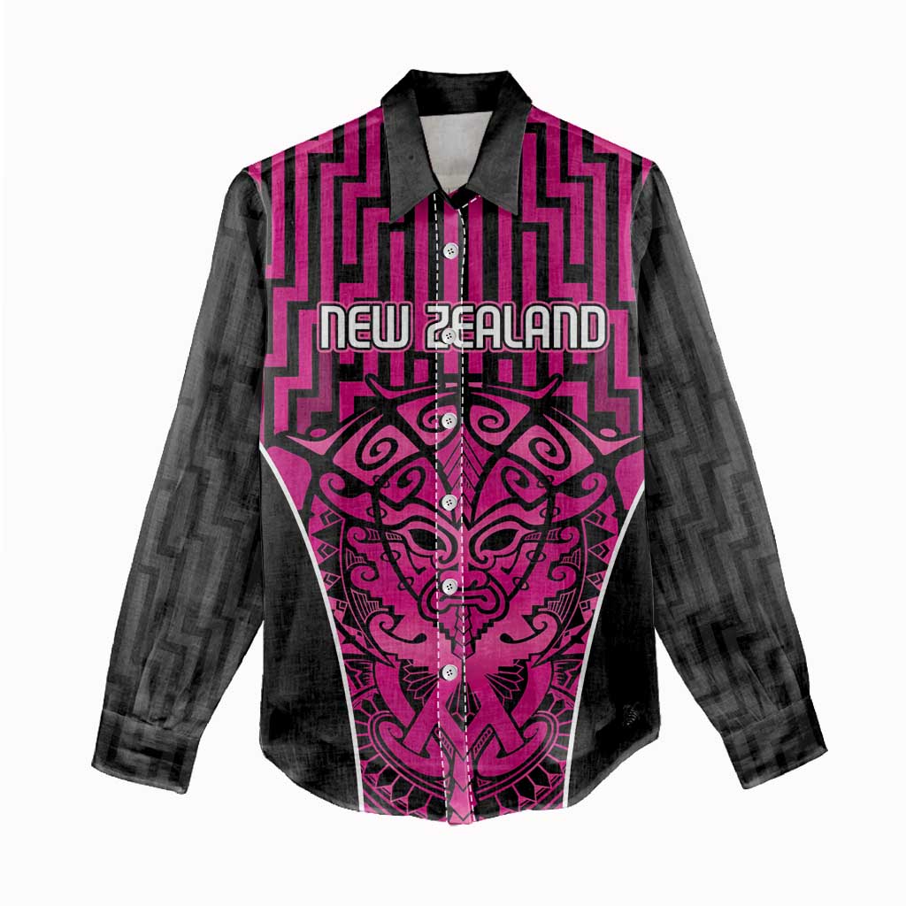 Custom Basketball New Zealand Women Casual Shirt Pink Maori Ta Moko Indigenous - Polynesian Pride