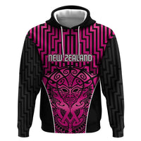 Custom Basketball New Zealand Zip Hoodie Pink Maori Ta Moko Indigenous - Polynesian Pride