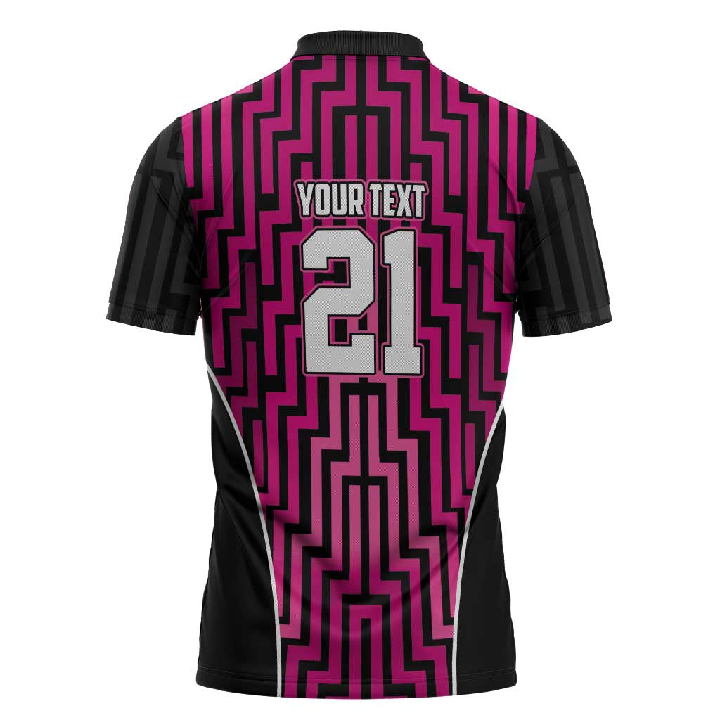 Custom Basketball New Zealand Zipper Polo Shirt Pink Maori Ta Moko Indigenous - Polynesian Pride