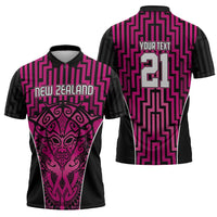 Custom Basketball New Zealand Zipper Polo Shirt Pink Maori Ta Moko Indigenous - Polynesian Pride