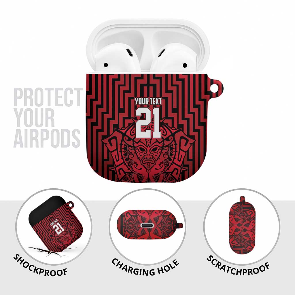 Custom Basketball New Zealand AirPods Case Red Maori Ta Moko Indigenous - Polynesian Pride
