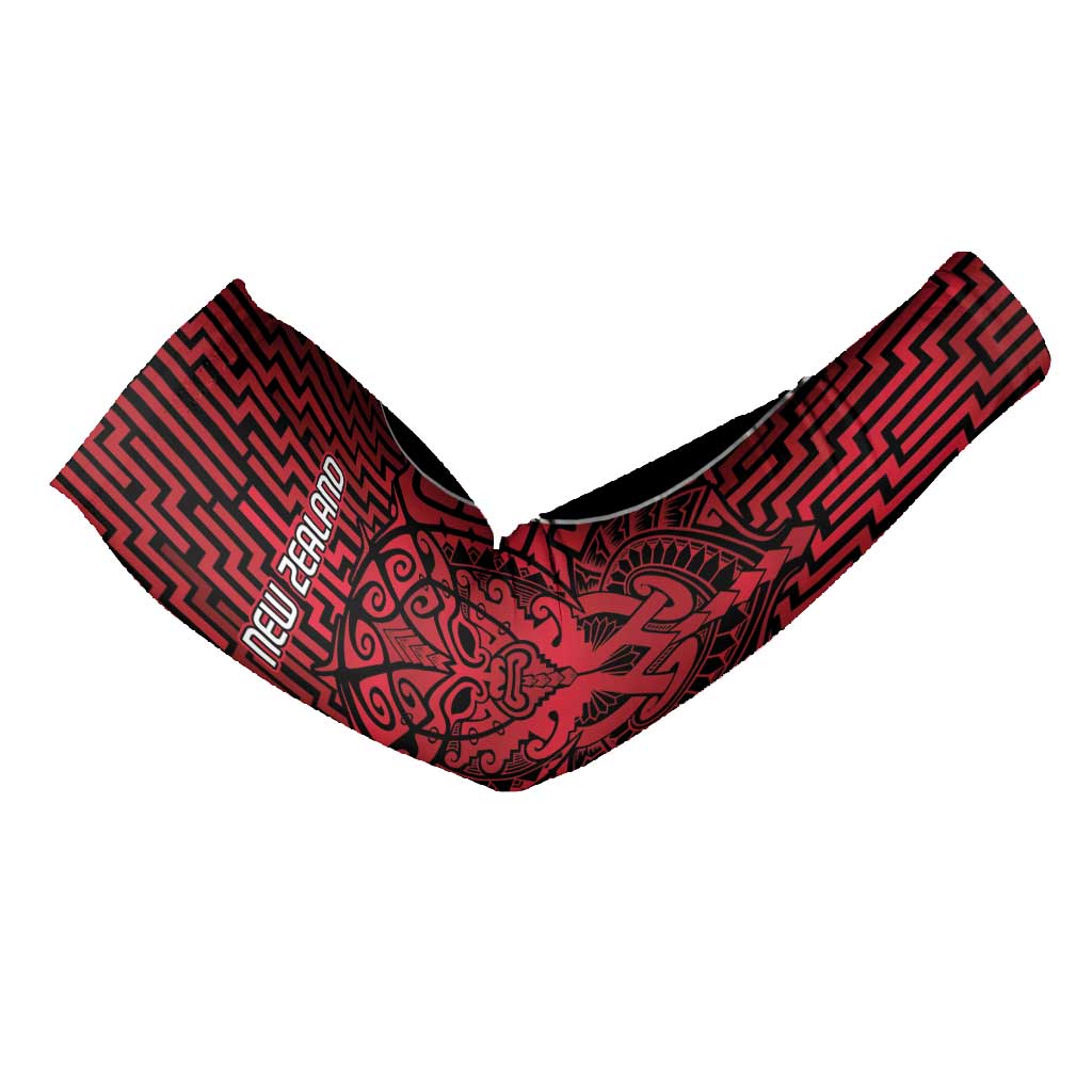 Custom Basketball New Zealand Arm Sleeves Red Maori Ta Moko Indigenous - Polynesian Pride