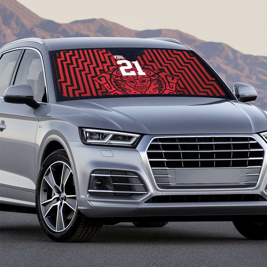 Custom Basketball New Zealand Auto Sun Shade Red Maori Ta Moko Indigenous - Polynesian Pride