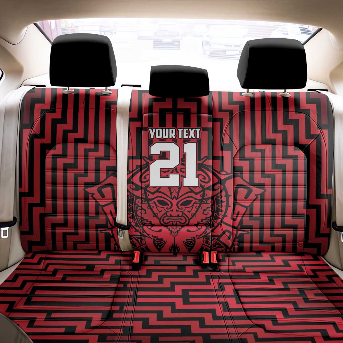 Custom Basketball New Zealand Back Car Seat Cover Red Maori Ta Moko Indigenous - Polynesian Pride
