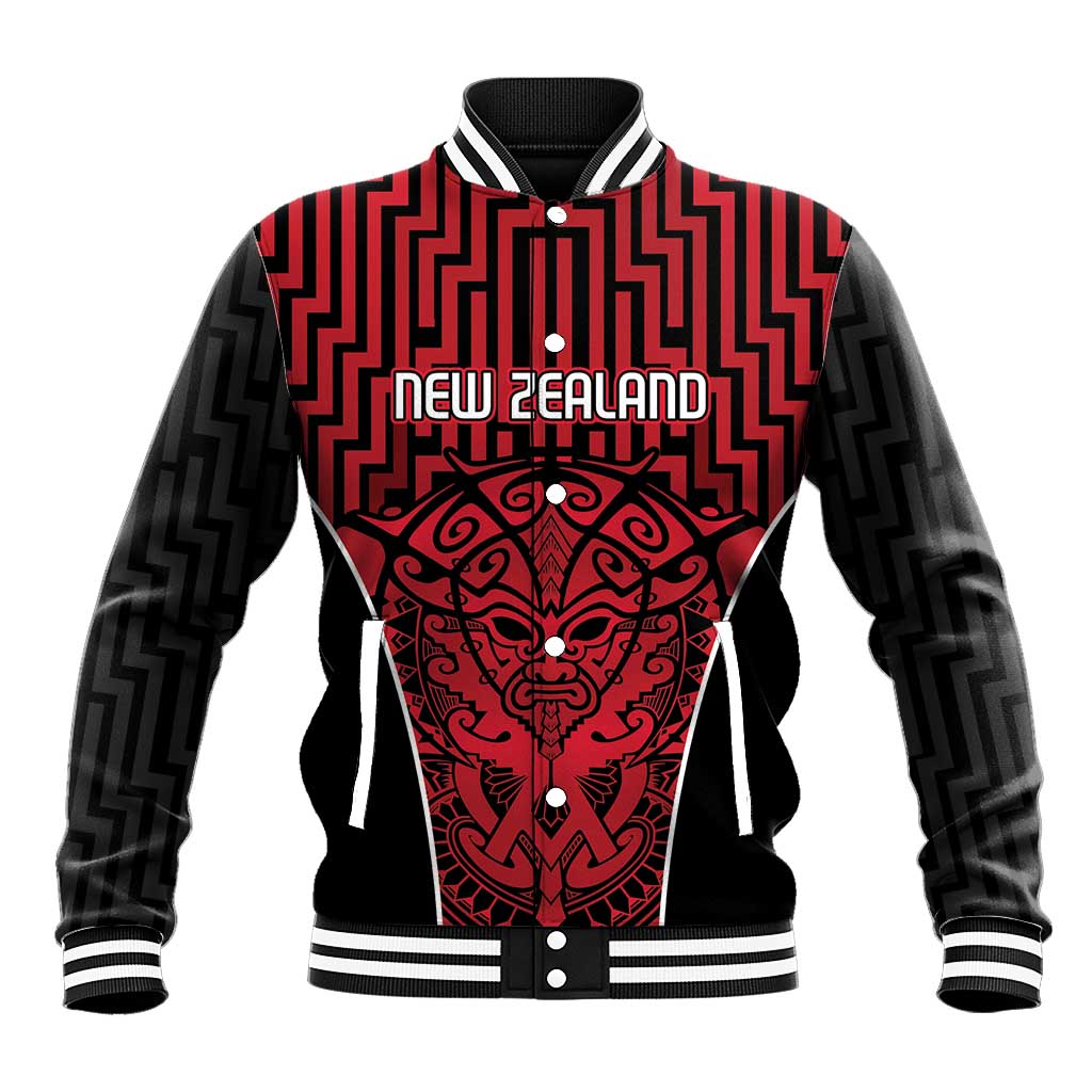Custom Basketball New Zealand Baseball Jacket Red Maori Ta Moko Indigenous LT9 Unisex Red - Polynesian Pride