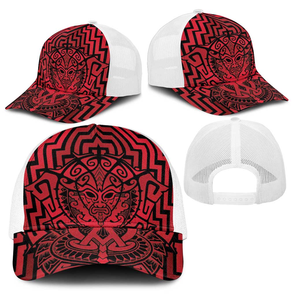 Basketball New Zealand Baseball Net Cap Red Maori Ta Moko Indigenous - Polynesian Pride