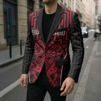 Custom Basketball New Zealand Blazer Red Maori Ta Moko Indigenous - Polynesian Pride
