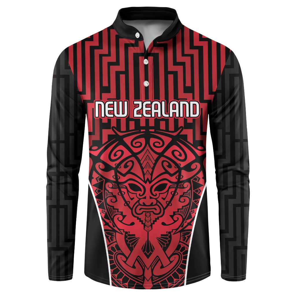 Custom Basketball New Zealand Button Sweatshirt Red Maori Ta Moko Indigenous - Polynesian Pride