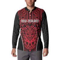 Custom Basketball New Zealand Button Sweatshirt Red Maori Ta Moko Indigenous - Polynesian Pride
