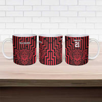 Custom Basketball New Zealand Ceramic Mug Red Maori Ta Moko Indigenous - Polynesian Pride