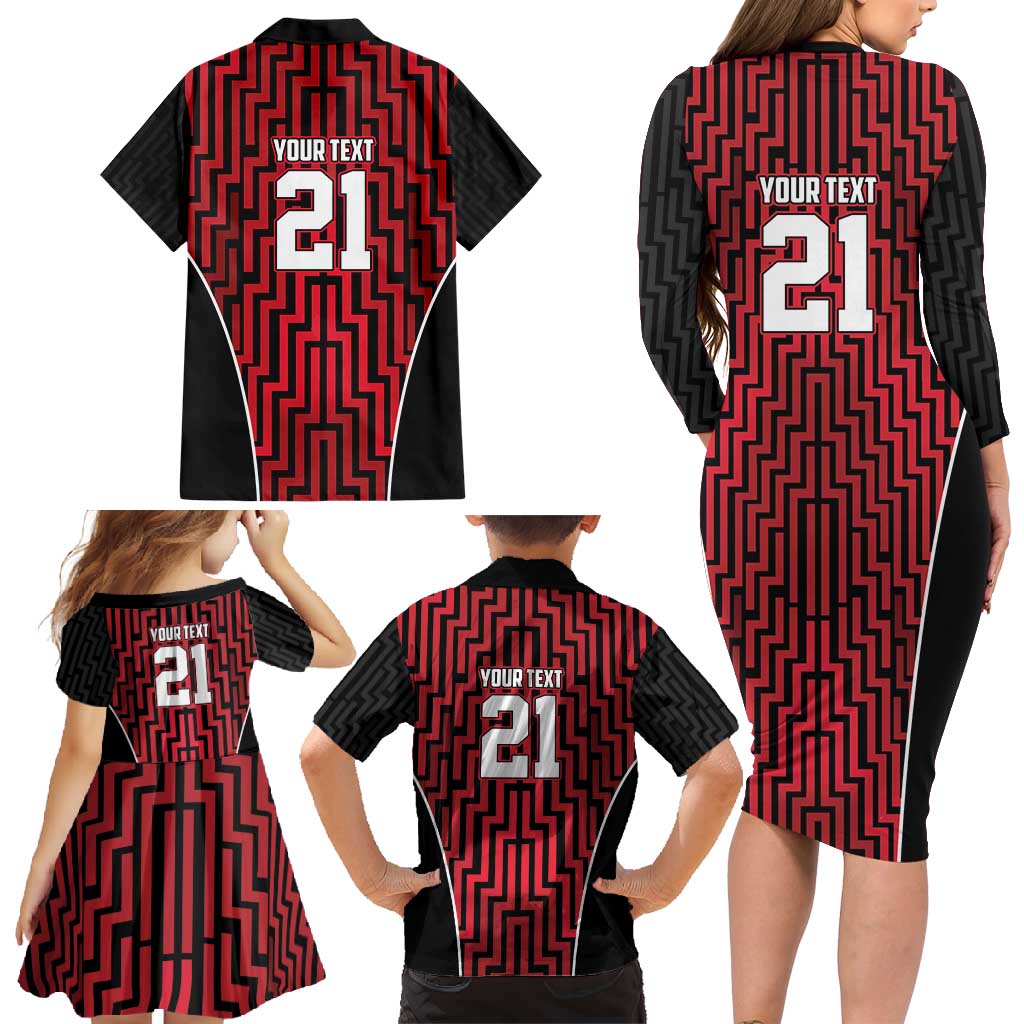 Custom Basketball New Zealand Family Matching Long Sleeve Bodycon Dress and Hawaiian Shirt Red Maori Ta Moko Indigenous - Polynesian Pride