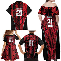Custom Basketball New Zealand Family Matching Off Shoulder Maxi Dress and Hawaiian Shirt Red Maori Ta Moko Indigenous - Polynesian Pride