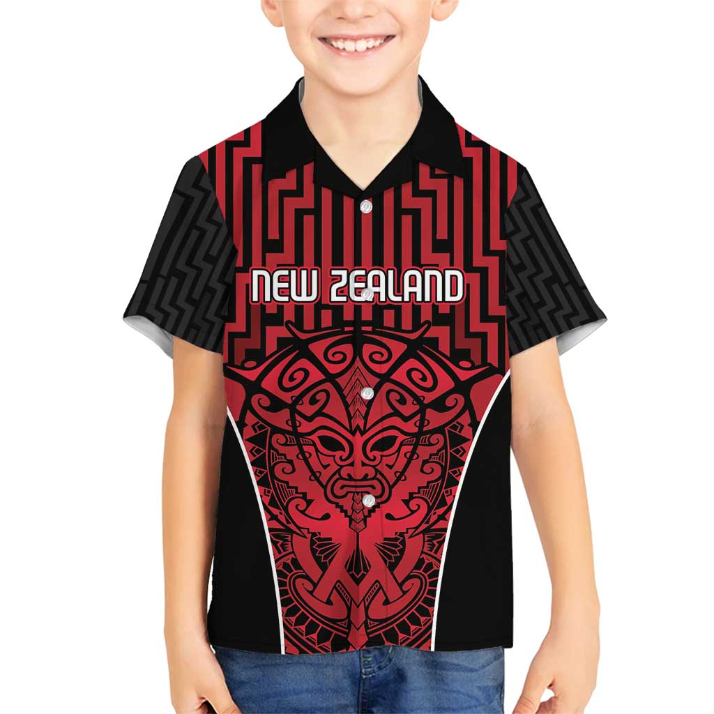 Custom Basketball New Zealand Family Matching Off Shoulder Short Dress and Hawaiian Shirt Red Maori Ta Moko Indigenous - Polynesian Pride