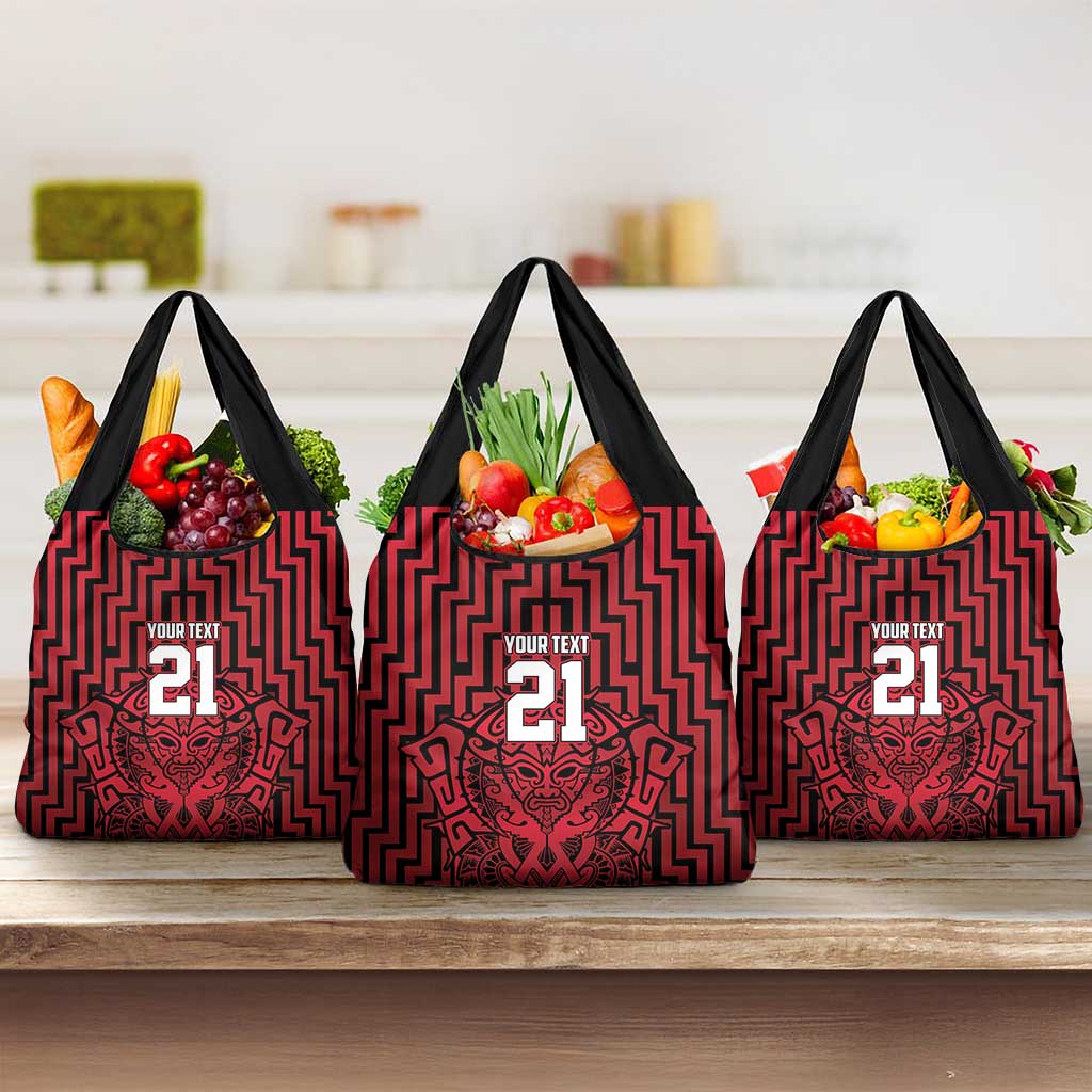 Custom Basketball New Zealand Grocery Bag Red Maori Ta Moko Indigenous - Polynesian Pride