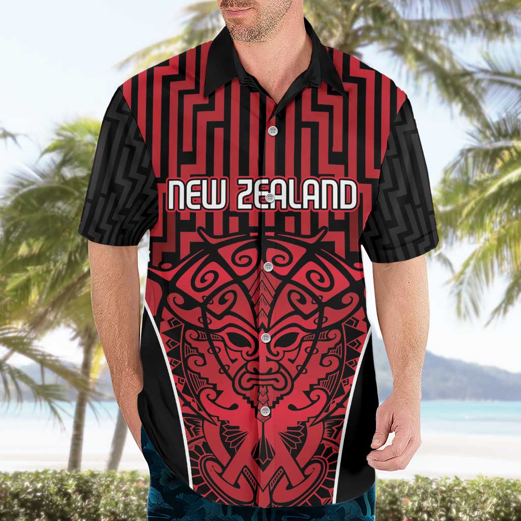 Custom Basketball New Zealand Hawaiian Shirt Red Maori Ta Moko Indigenous - Polynesian Pride